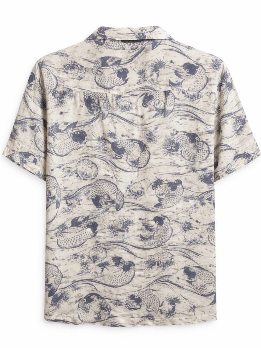 All Saints Cream and Blue Short Sleeve Printed Camp Shirt men’s - Picture 2 of 3